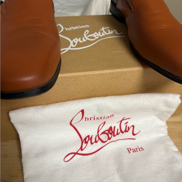 Christian Louboutin Tan Leather slip on shoes with shoe box and CL bag. - Picture 3 of 7